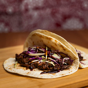 Campers Pantry BBQ Beef Brisket freeze dried. Served in a soft taco or wrap for a super lightweight hiking food option.